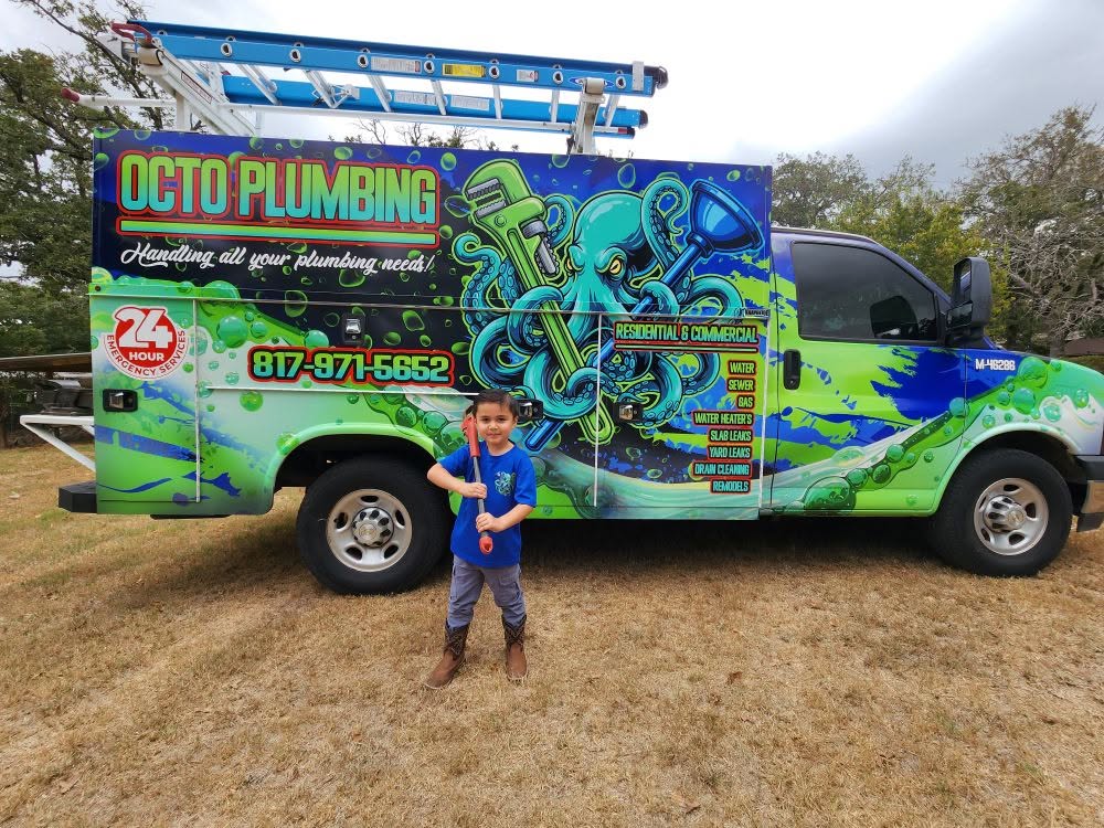 Octo Plumbing service truck in Burleson, Texas